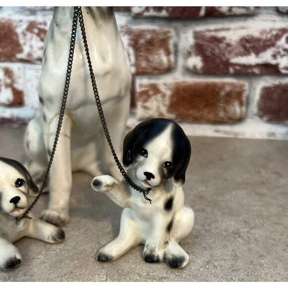 Vintage English Springer Spaniel Mother Dog Puppies W/ On Chain Japan (flaw) - Picture 3 of 11